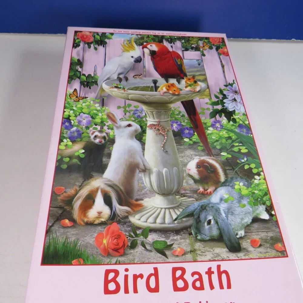 Bird Bath Jigsaw 100 pc Puzzle spring animals (all pieces, thick, good cond.)
